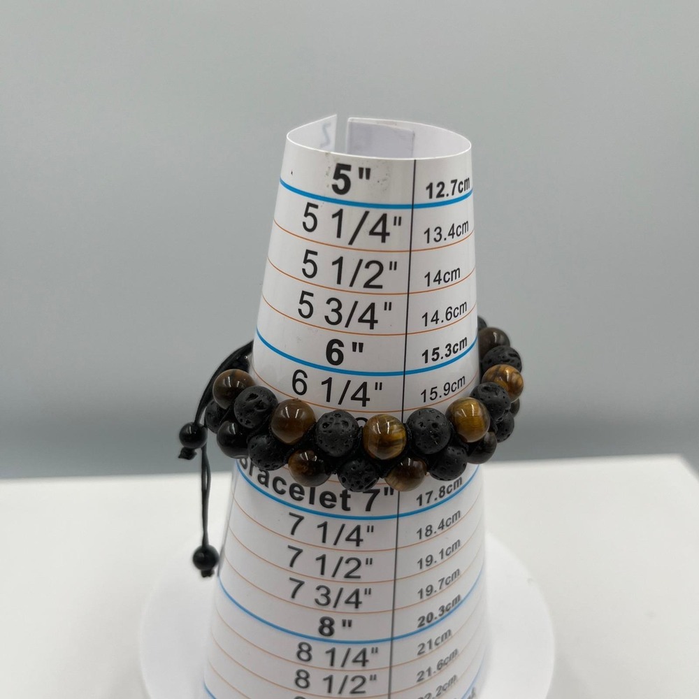 Vintage Natural Tiger's Eye & Lava Rock Bracelet Double Strand Cord Stone Boho - Picture 9 of 9